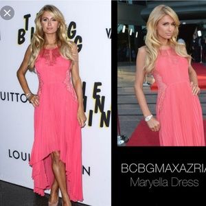 BCBGMAXAZRIA  Maryella dress S coral lace hi low